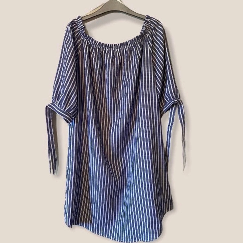Blue And White Striped Off The Shoulder Dress